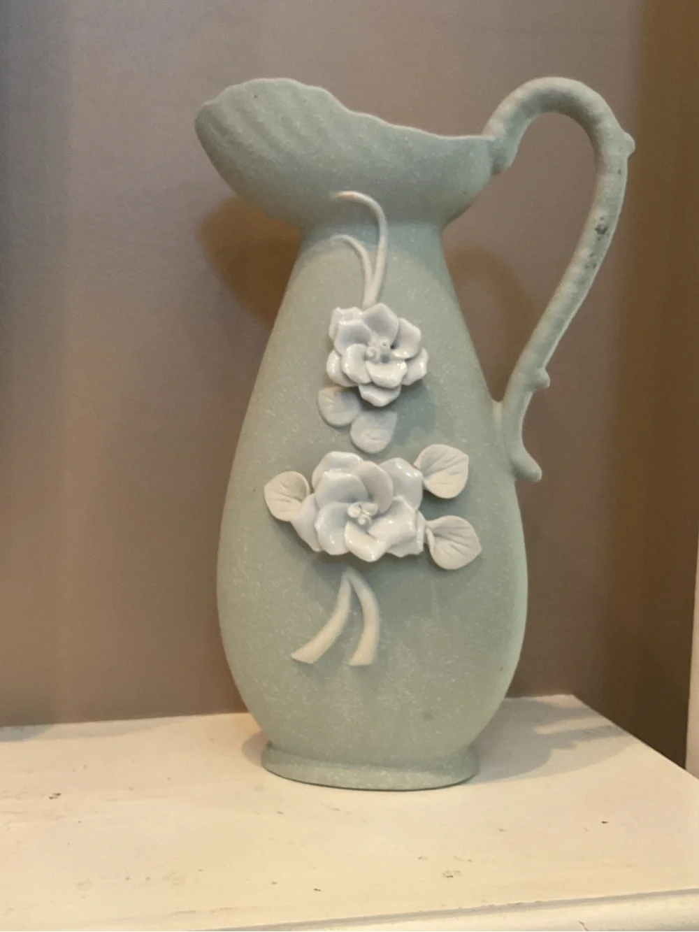 Japanese vintage Mint Green Floral Pitcher Vase